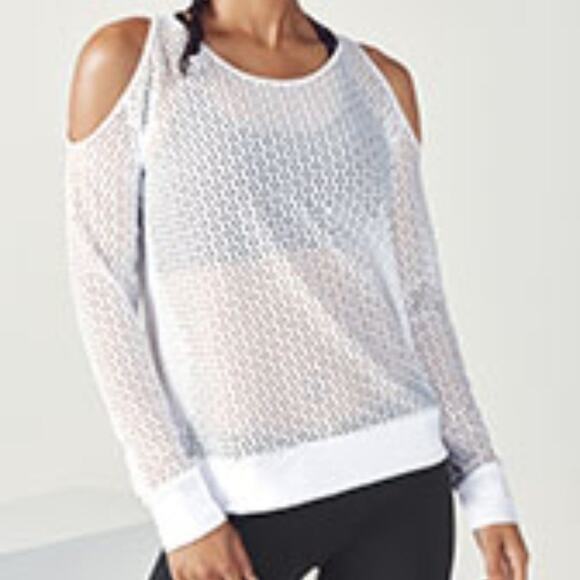 Fabletics Women’s Shirt 2X Mesh Long Sleeve Activewear Top 2X Winter White - Picture 1 of 5